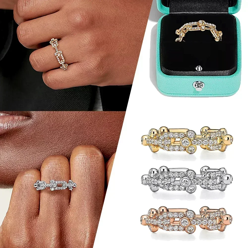 

Anillo De Plata S925 Para Mujer — чехолño Con Cadena, Diamantes Completos, Serie HardWear