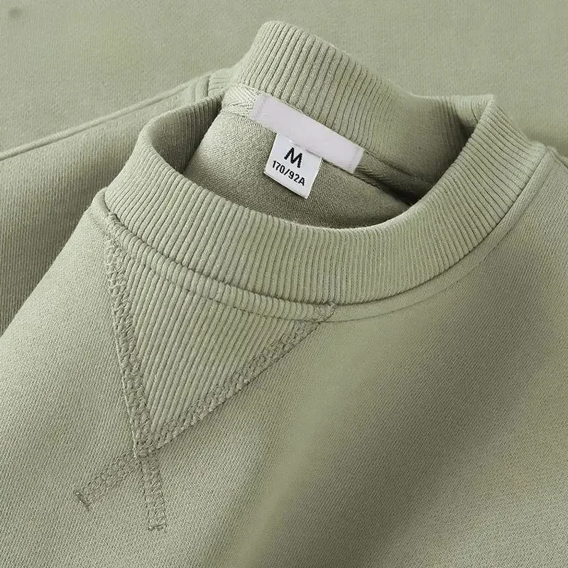 Thickened Fleece Hoodless Sweatshirt Men's Round Neck Winter Casual Loose Fit Cotton Polyester Long Sleeve Self Heating