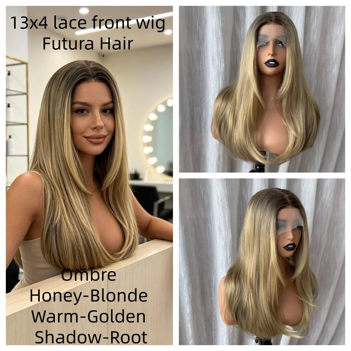 13X4 Synthetic Futura Lace Frontal Wig Rooted Buttery Blonde Layered Cut Silky Hair Heat Resistant Cosplay Halloween Wigs