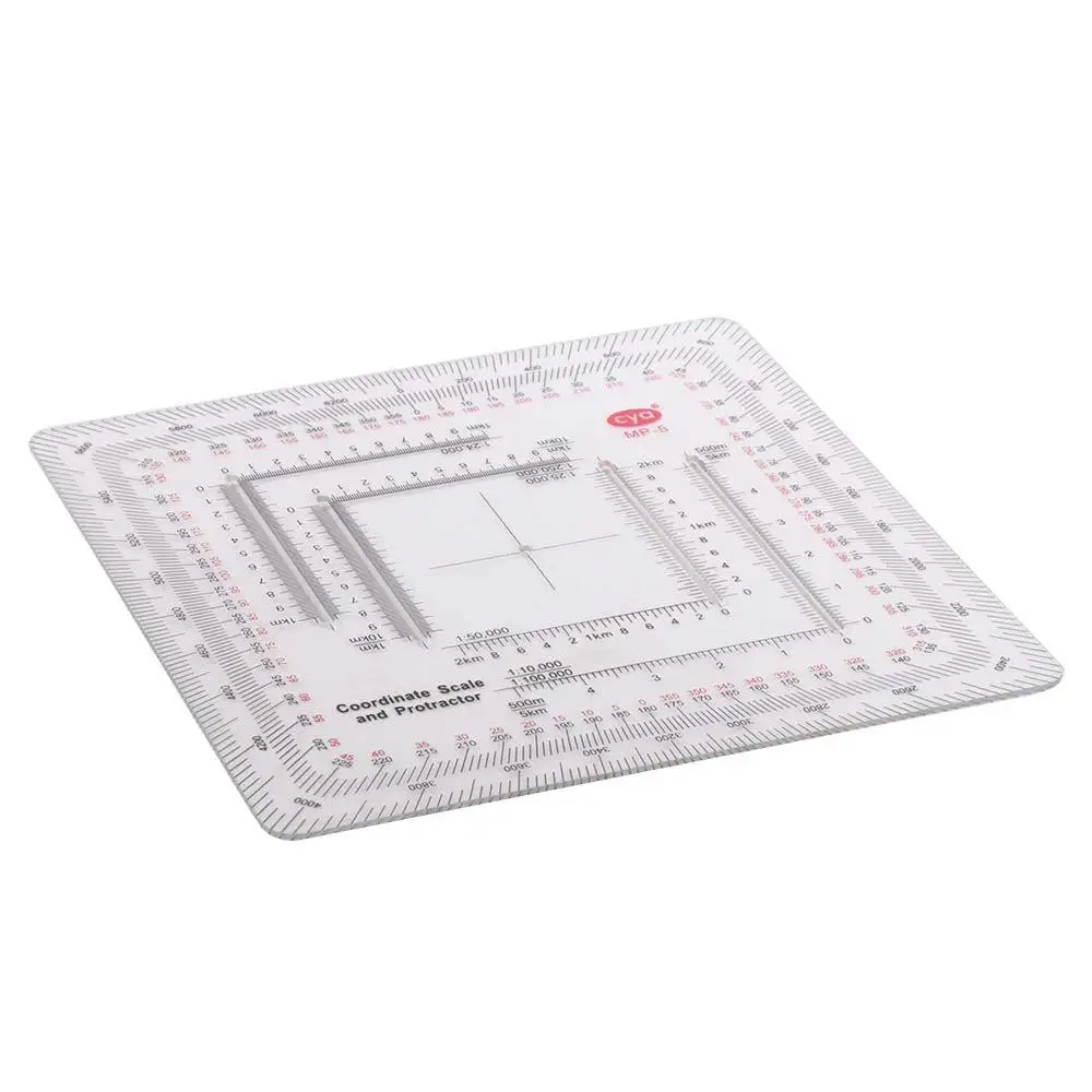 Acrylic Square Ruler for Technical MP-5 Land Navigation Protractor Map Protractor Measuring Ruler Coordinate Scale Protractor