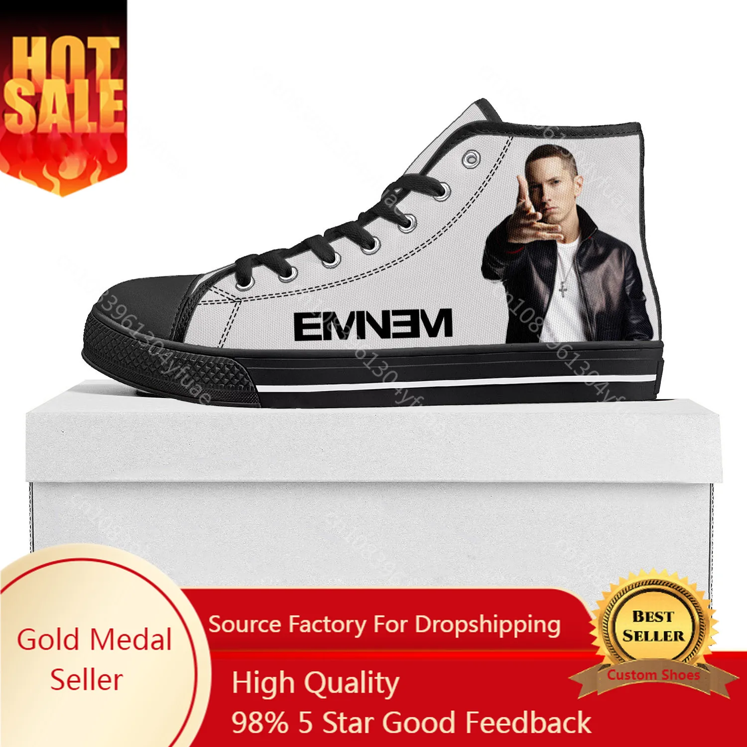 

Eminem Hip Hop Rapper Music Popular High Top High Quality Sneakers Mens Womens Teenager Canvas Sneaker Couple Shoes Custom Shoe