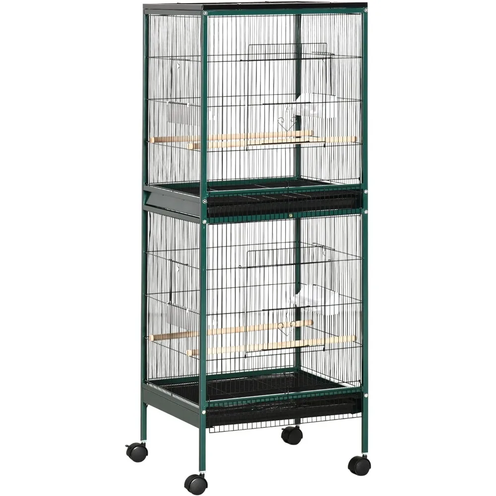 PawHut Large Bird Cage with 1.7 ft. Width for Wingspan, Bird Aviary Indoor with Multi-Door Design, Fit for a Canary, Finch