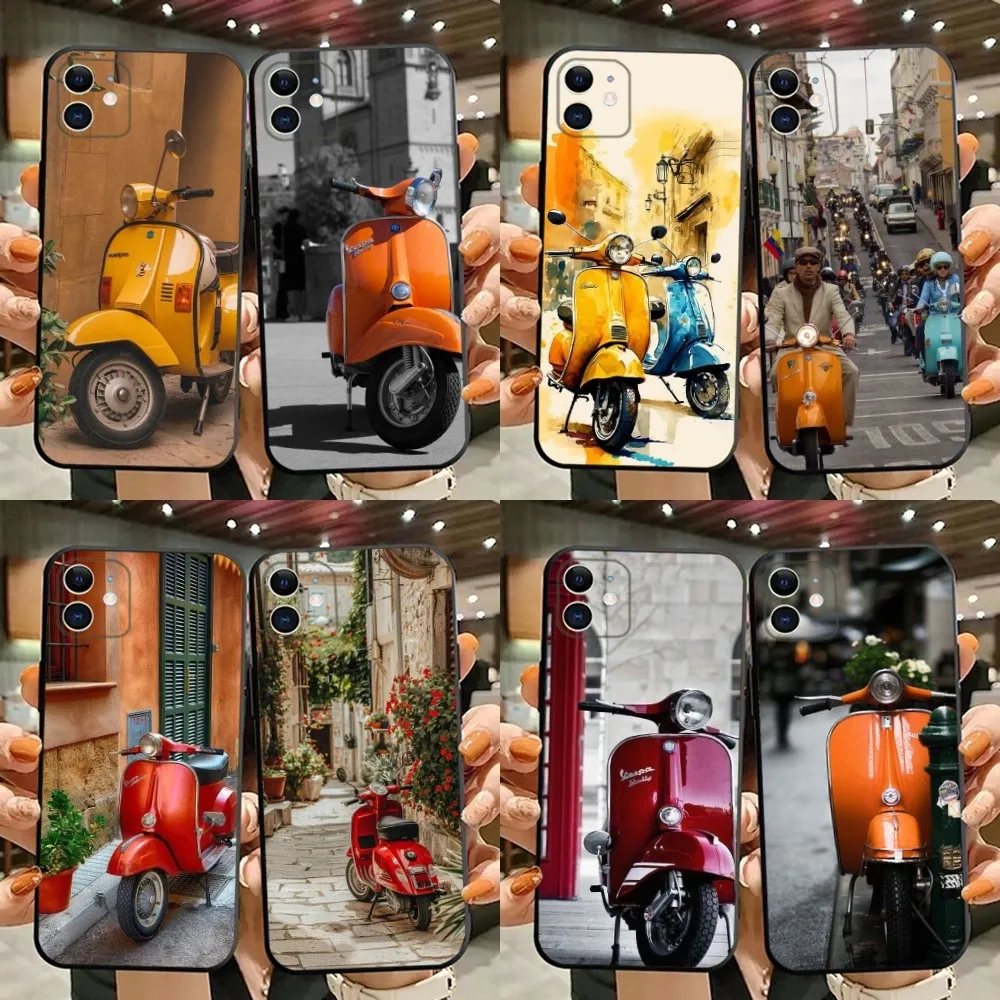 V-Vespa جراب هاتف سكوتر دراجة نارية ، غطاء سيليكون أسود ناعم ، iPhone ، ak Max ، 11 ، Pro Plus ، XS ، X ، XR ، SE ، Mini ، شاف