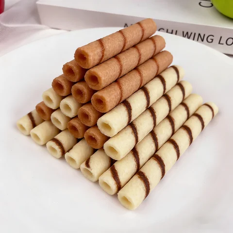 3Pcs Handmade Fake Wafer Rolls Chocolate Swirl Crispy Stick Biscuits Gourmet Artisan Sweet Snacks for Afternoon Tea Dessert Gift