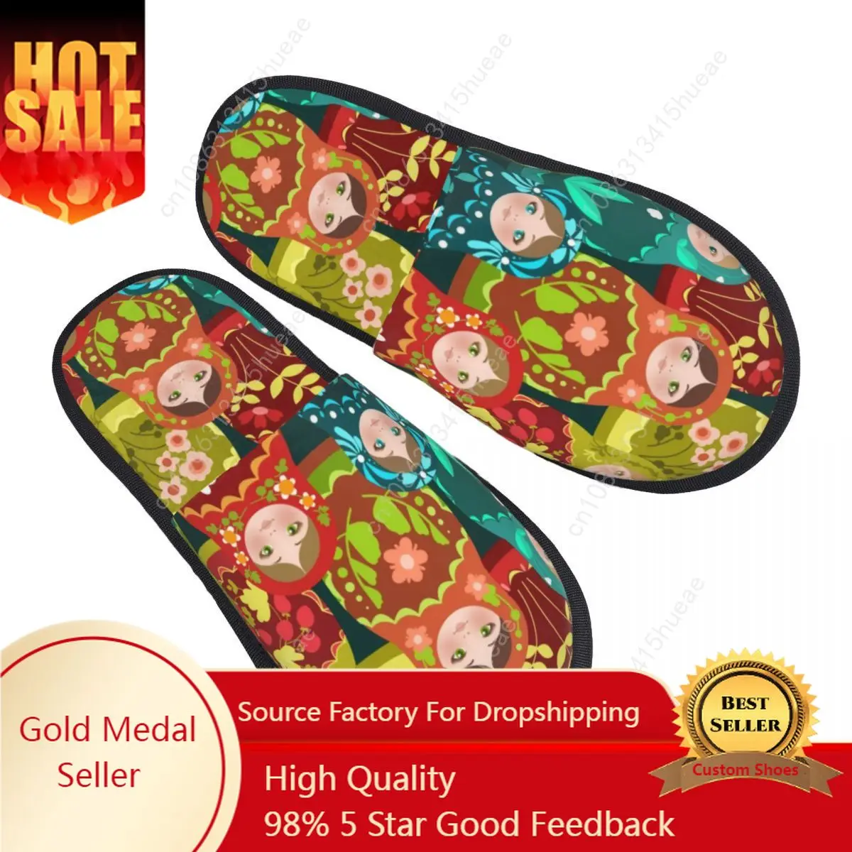 

Women Russia Matryoshka Doll Pattern House Slippers Russian Babushka Folk Art Memory Foam Fluffy Slipper Indoor Outdoor Shoes