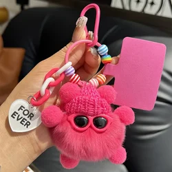 New Colorful Real Rex Rabbit Hair Cute Round Ball Elf Car Keychain Women's Backpack Fur Pendant Cute Keychain