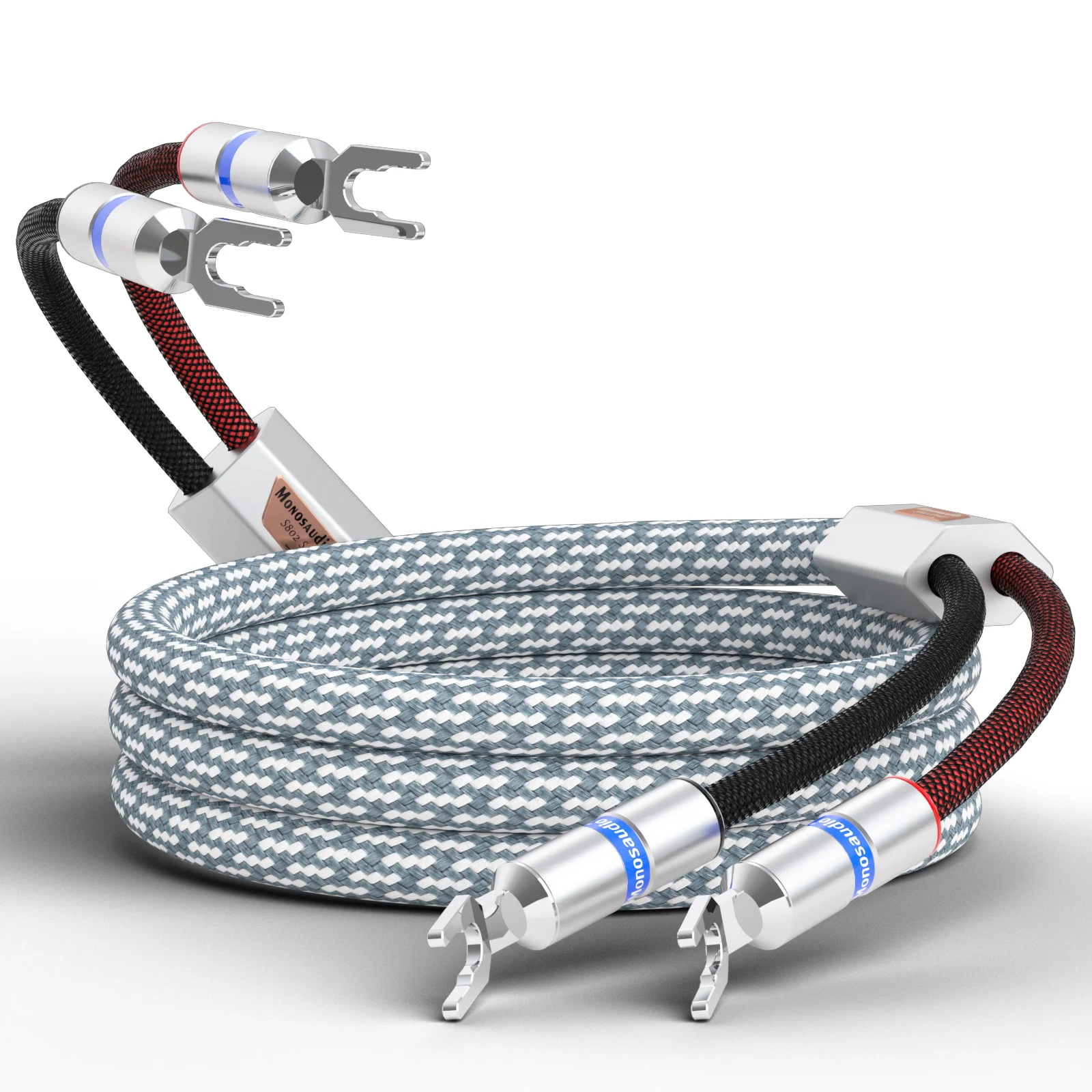 Paire de câbles de haut-parleur Monosaudio S802 11AWG, plaqués rhodium, Y Spade, haut-parleur, utilisation pour Home cinéma, ligne d'amplificateur haut de gamme