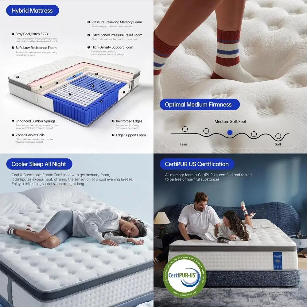10 Inch Twin Mattress in Box - Memory Foam Hybrid with Pocketed Springs for Support and Pressure Relief, Medium Firm