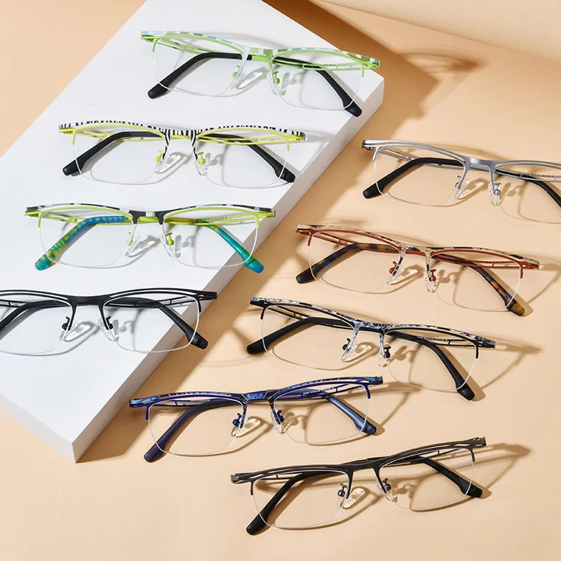 JMISUS แว่นตาโปรเกรสซีฟไทเทเนียมบริสุทธิ์ทรงสี่เหลี่ยมกรอบกึ่งไร้ขอบกรองแสงสีฟ้าแบบโฟโตโครมิกสำหรับผู้ชายและผู้หญิง