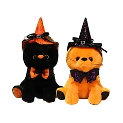 25cm Halloween Wizard Hat Black Cat Plush Toy Cute Doll Stuffed Animal Pillow Festival Party Decor Boys And Girls Holiday Gift