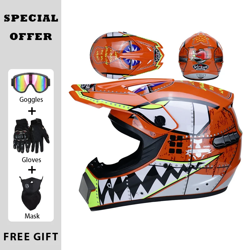 Set da tre pezzi con regali Casco da motocross per adulti Casco da bici da cross Casco da discesa fuoristrada AM DH Casco da corsa completo DOT