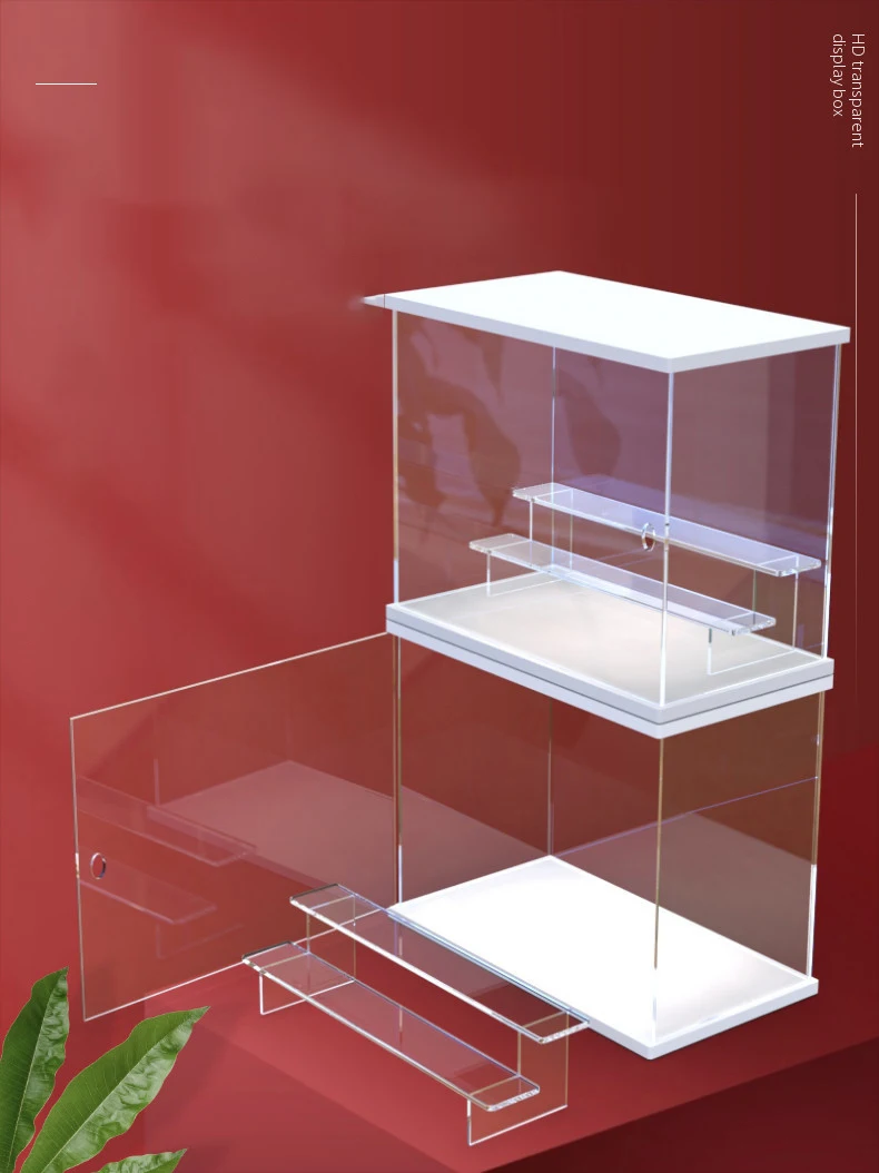 Acrylic Display Case with Lamp Countertop Storage Box for Doll,Action Figures,Clear Dustproof Showcase for Collectibles Toys