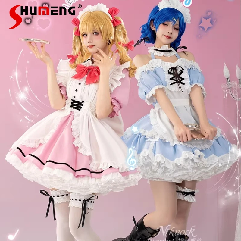 

Japanese Lolita Style Anime Cosplay Maid Outfit Dresses Set Original Subculture Sweet High-waisted Slim-fit Lace-up Dress Ladies