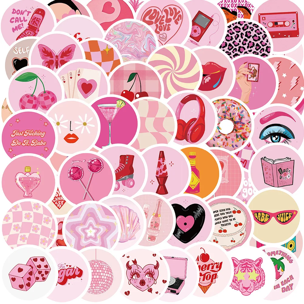 

10/30/60PCS Pink Groovy Sticker Personalized Graffiti Decoration Guitar Notebook Luggage Phone Case Scrapbook Waterproof Decal