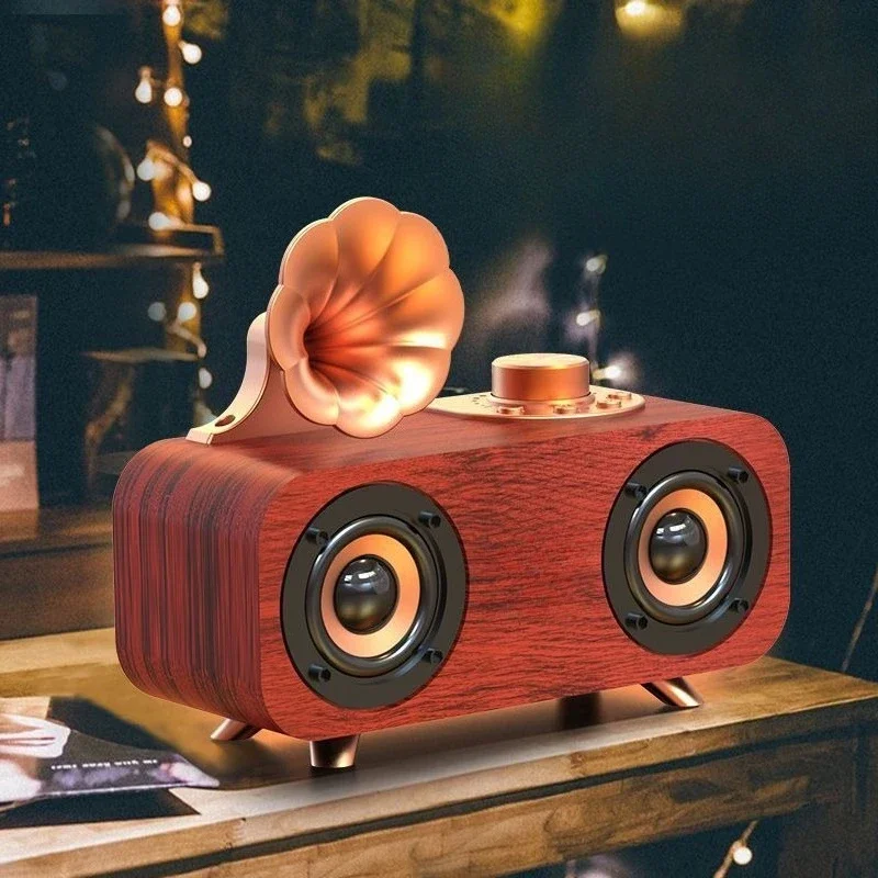 

Nostalgic retro style Bluetooth speaker, wooden heavy subwoofer with high volume, mini wireless speaker, home bedroom desktop.