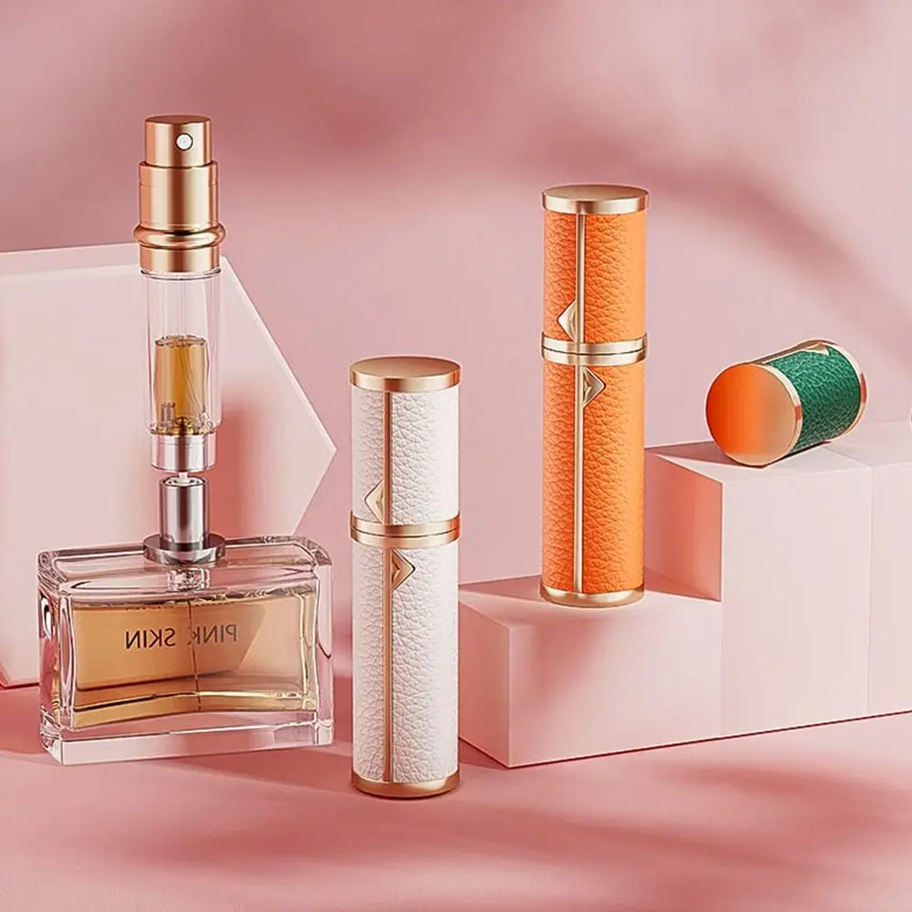 

Luxury Bottom-filled Perfume Bottle Aluminum Self-pumping 5ml Real Leather Spray Bottle Perfume Atomizer Fragrance