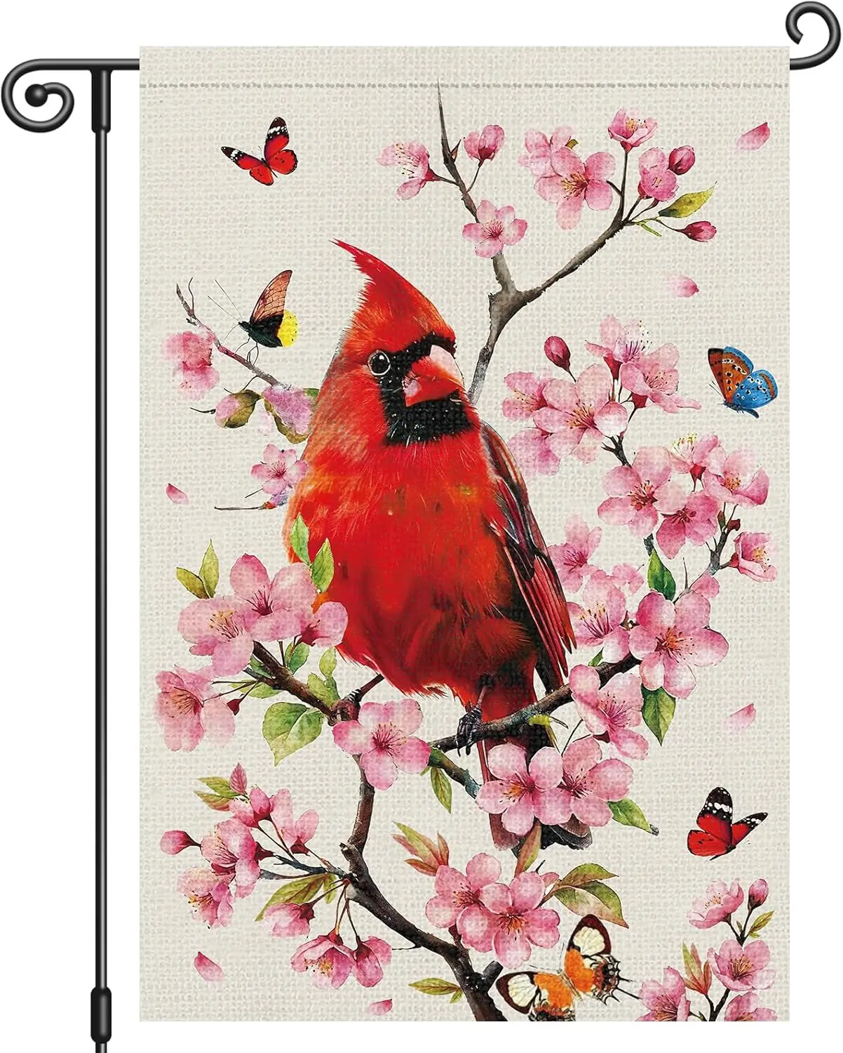 Louise Maelys Spring Floral Garden Flag Cardinal Butterfly Tree Double Sided 12x18 Inch Summer Seasonal Welcome Small Burlap AAS