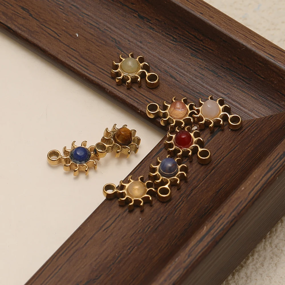 5 Stück Edelstahl-Anhänger mit 8mm Sonnenblumen-Natursteinen für DIY-Schmuckherstellung, Kinderhalsketten, Anhänger, Armbänder, Ohrringe – Detail 5