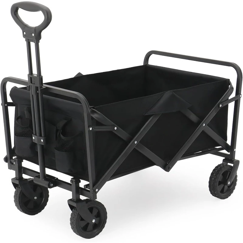 Collapsible Folding Wagon Cart, Wheels & Adjustable Handle, with 200lbs Weight,for Camping, Shopping, Sports,home.