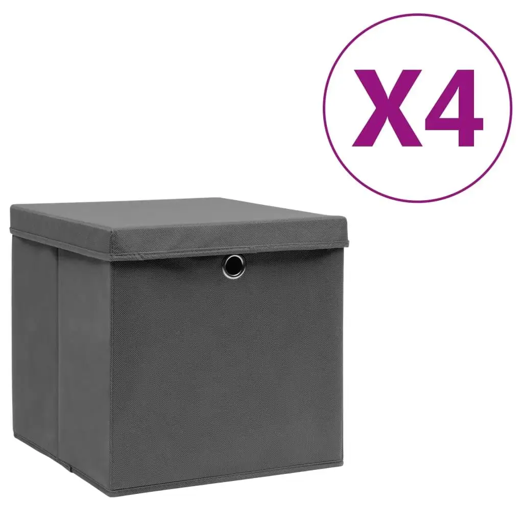 

Set of 4 Gray Storage Boxes with Covers - 11x11x11 Inches, Perfect for Organizing and Decluttering