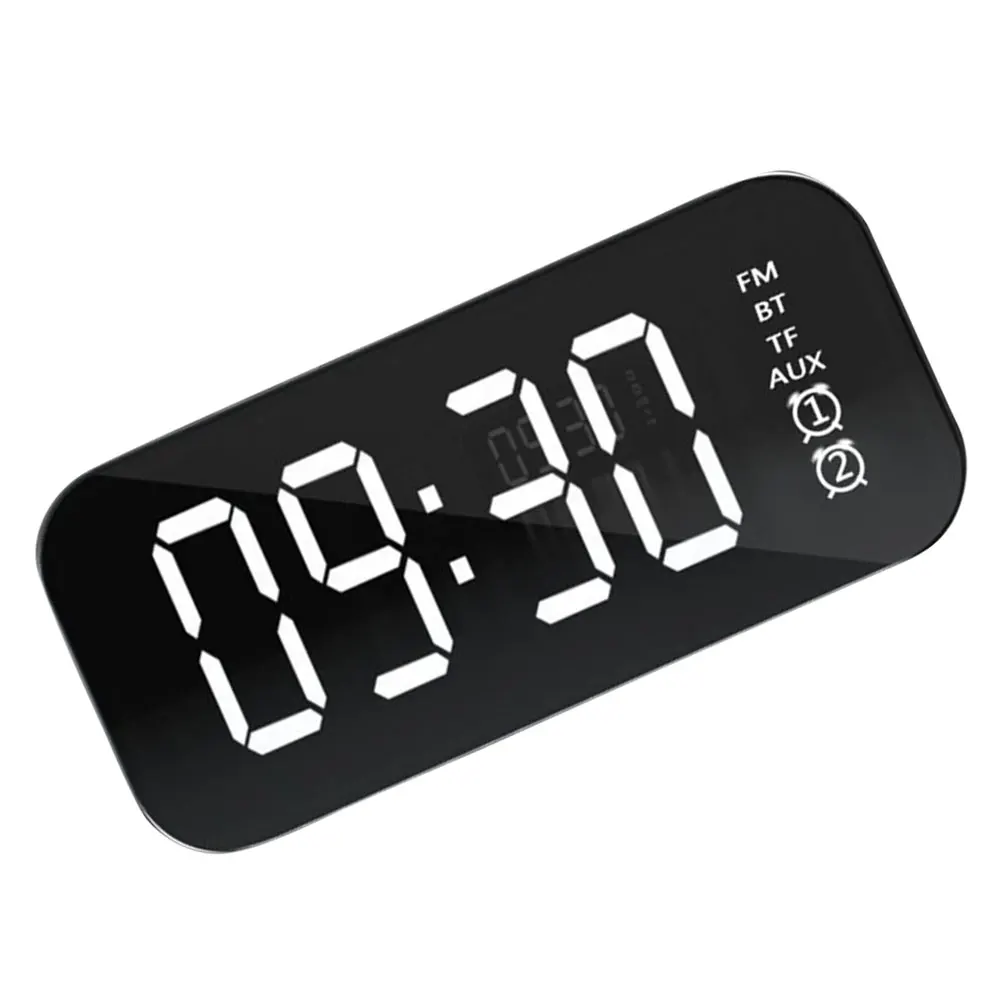 

Dual Alarm Clock Speaker Black Digital Large Display Bedroom Aesthetic Cool Wireless Compact Portable Decorative