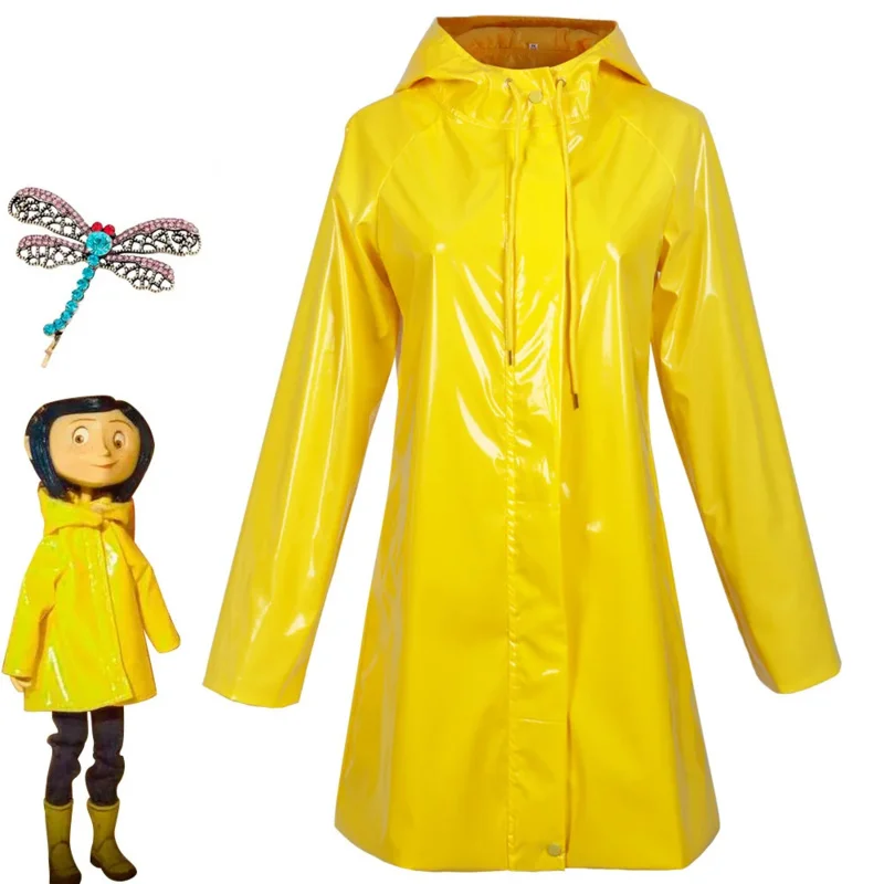 Halloween Anime Cartoon Movie Coraline & the Secret By Cosplay Costume Coraline Wybie Lovat COS Coat Jacket Yellow Raincoat