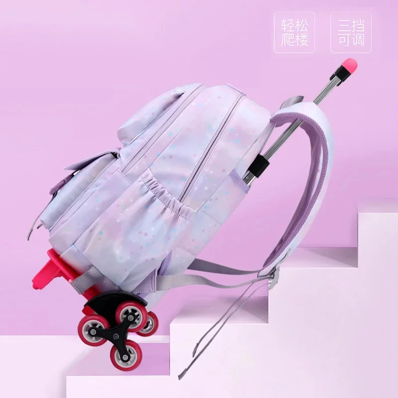 Trolley Schoolbag com rodas para crianças, Sacos de livros removíveis para crianças, Mochila escolar para meninas, Bagagem