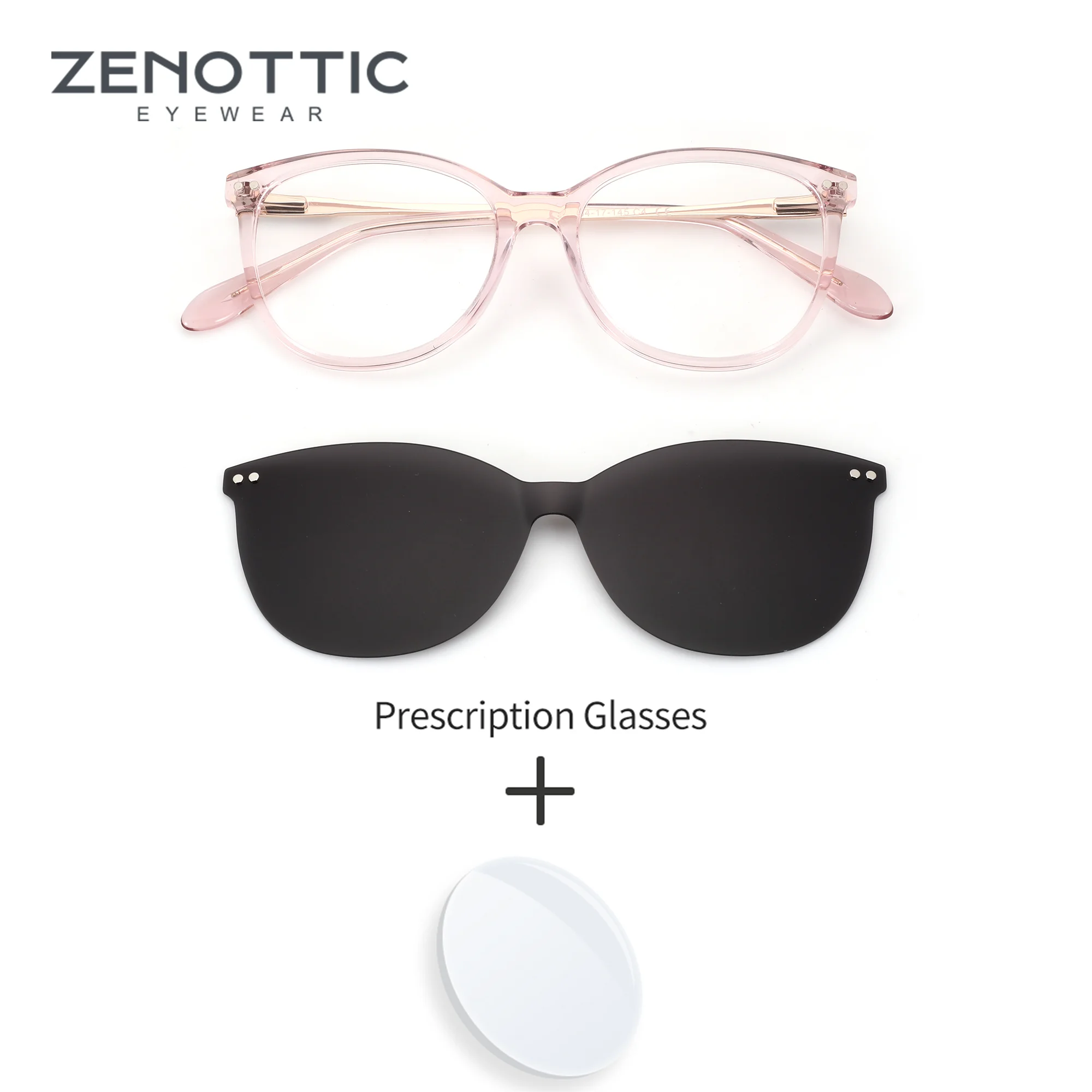 

ZENOTTIC S Size Acetate&Metal Frame Magnetic Clip Prescription Glasses for Women Fashion Butterfly Sunglasses Attachment