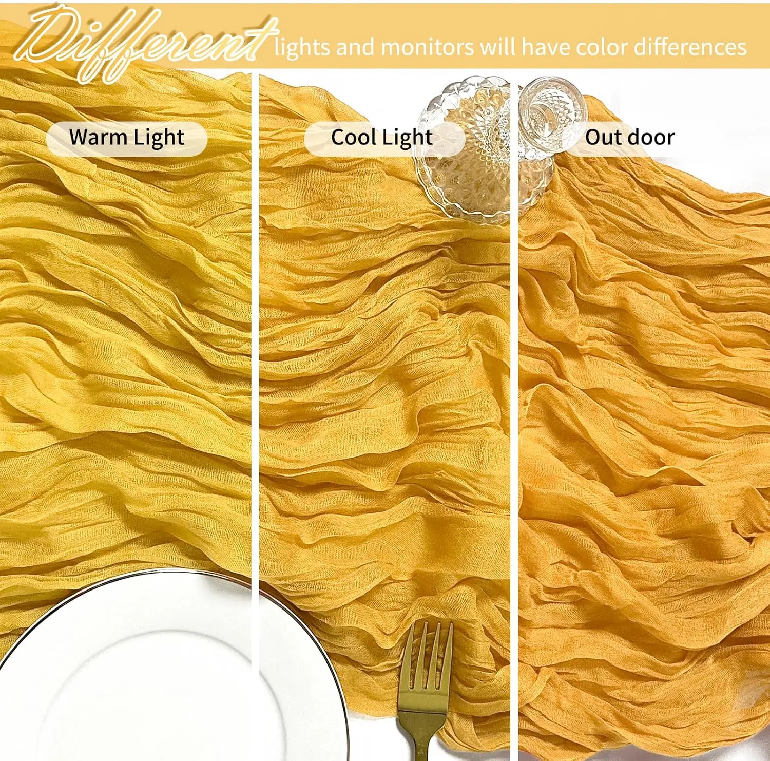 6pcs Gold Cheesecloth Table Runner Gauze Tablecloth Fabric Semi Sheer Bulk for Rustic Wedding Baby Shower Party Decoration