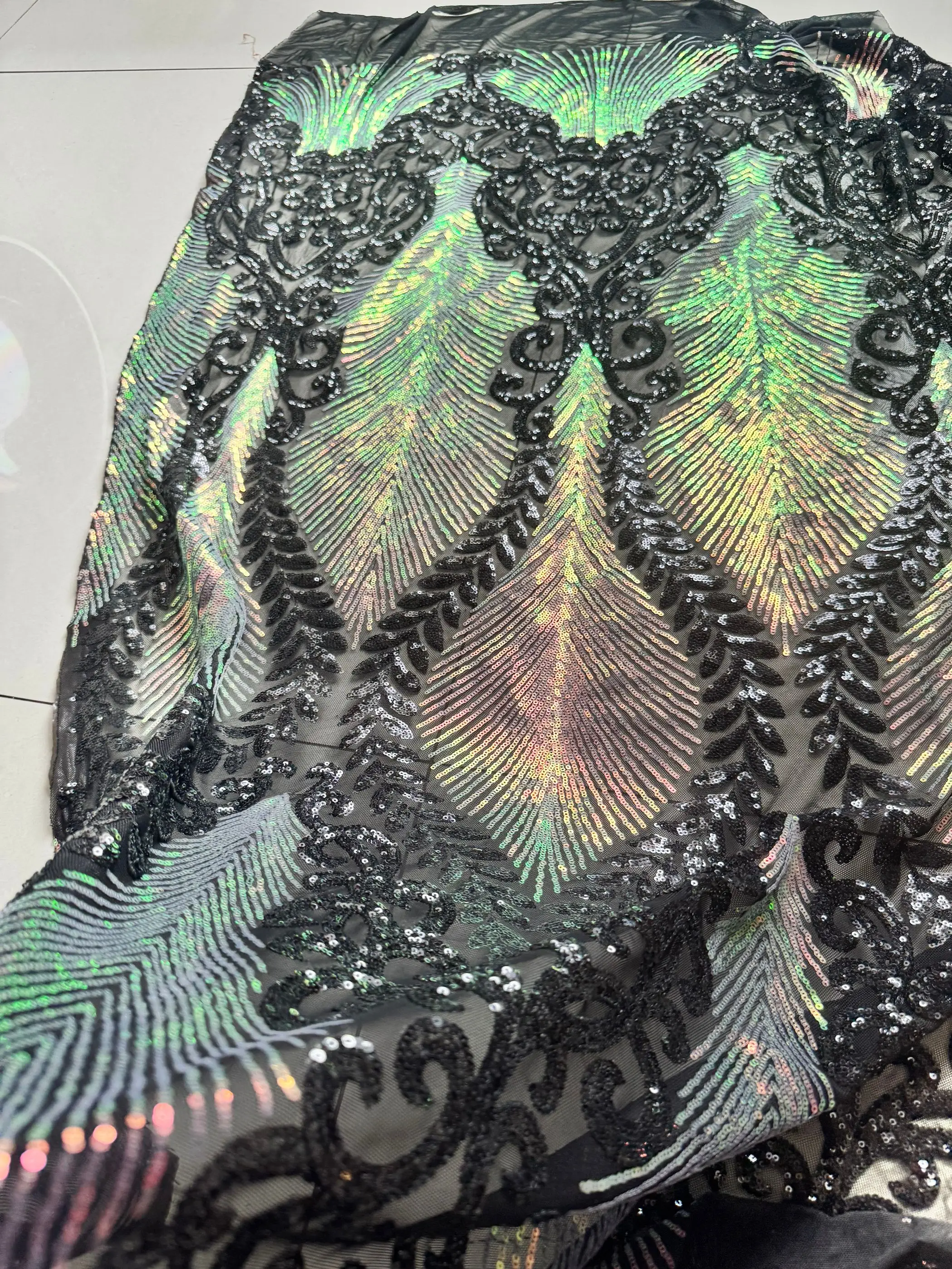 Mehrfarbig Anpassen Afrika Spitze Pailletten Stoff Für Abendkleid Elastisches Material Tissus Trocken Stoff Mesh Pailletten Stoff
