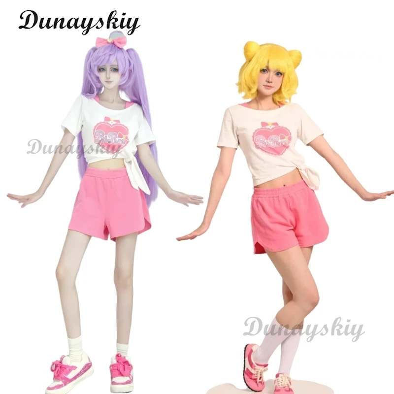 Anime Pripara Hojo Sophy Manaka Laala Minami Mirei SoLaMi ♡ SMILE Cosplay disfraz camiseta pantalones cortos peluca mujer Sexy encantador traje diario