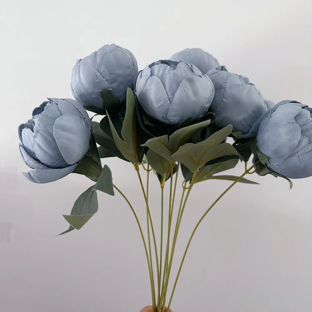 10-köpfe Seiden-Pfingstrosenstrauß, blaue künstliche Blume, Hochzeit, Zuhause, Brautstrauß, gefälschte Pfingstrose für gewölbte Wohnzimmer-Desktop-Dekoration – Detail 4