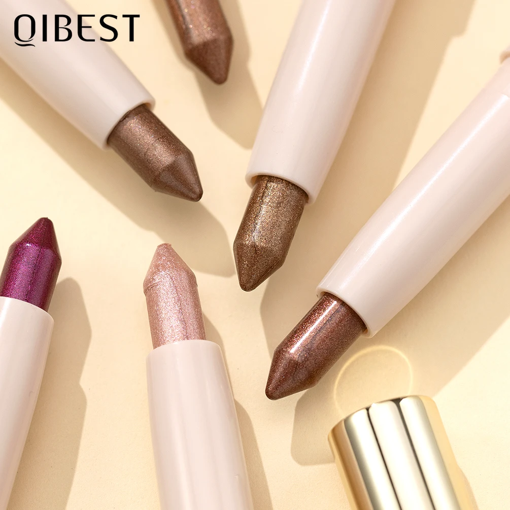 QIBEST Pearlescent Eyeshadow Stick Long Lasting Glitter Shimmer Nude Eye Shadow Pencil Makeup Highlighter Brighten Cosmetics