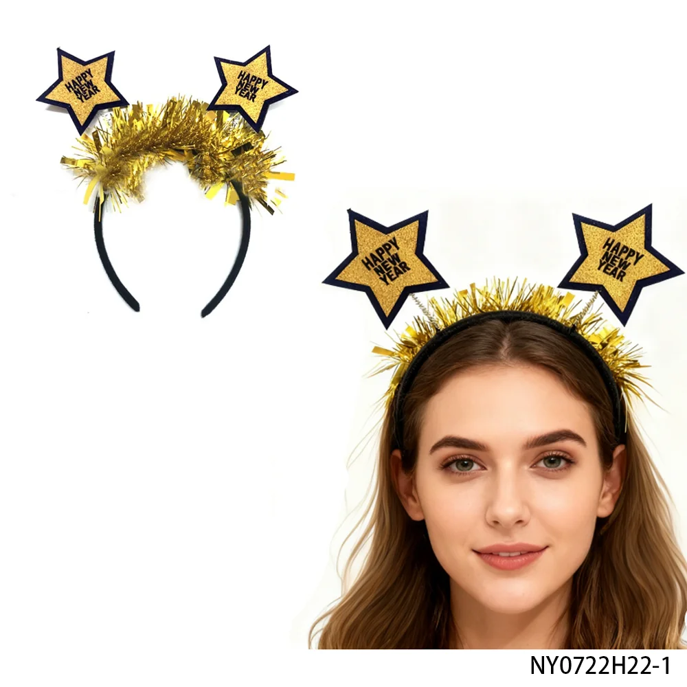 

PESENAR Golden Sparkling Star New Year Theme Headband, Fun Style, Happy New Year Party Item