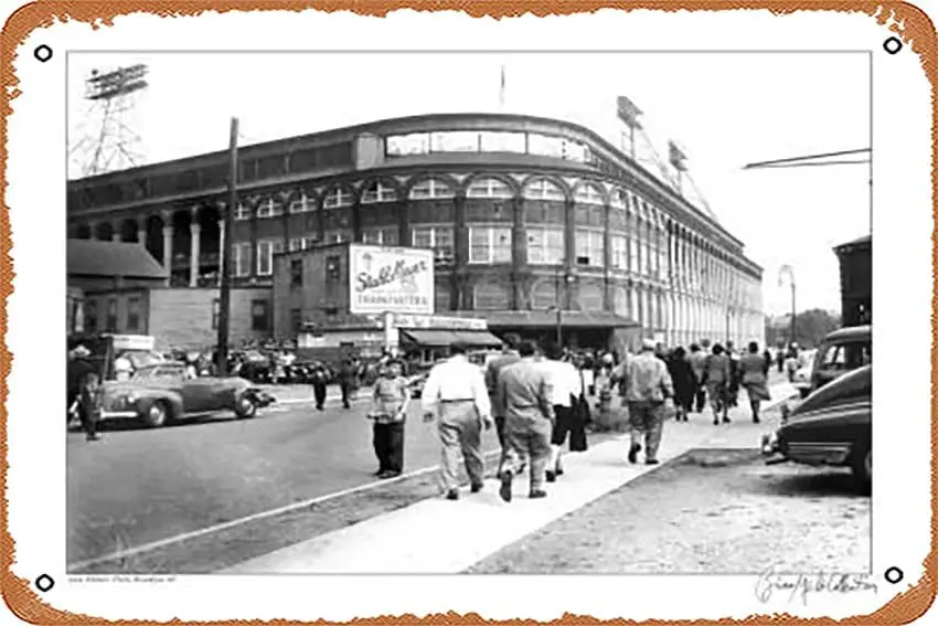 Metal Tin Sign 8 X 12 Inch - Ebbets Field, Brooklyn, New York, c.1947 - Poster Metal Plaque Cafe, Bar, Home Wall Decor