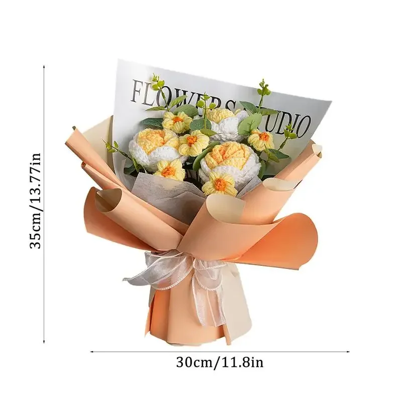 Rose Knitted Flowers Bouquet Creative Hand Woven Crochet Bouquet Finished Knitted Flowers Wedding Decor Valentines Day Gifts