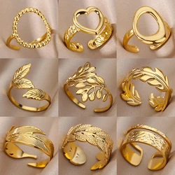 316L Stainless Steel Rings for Women Vintage Gold Color Geometric Ring Female Male Luxury Aesthetic Jewelry Accessories Gifts