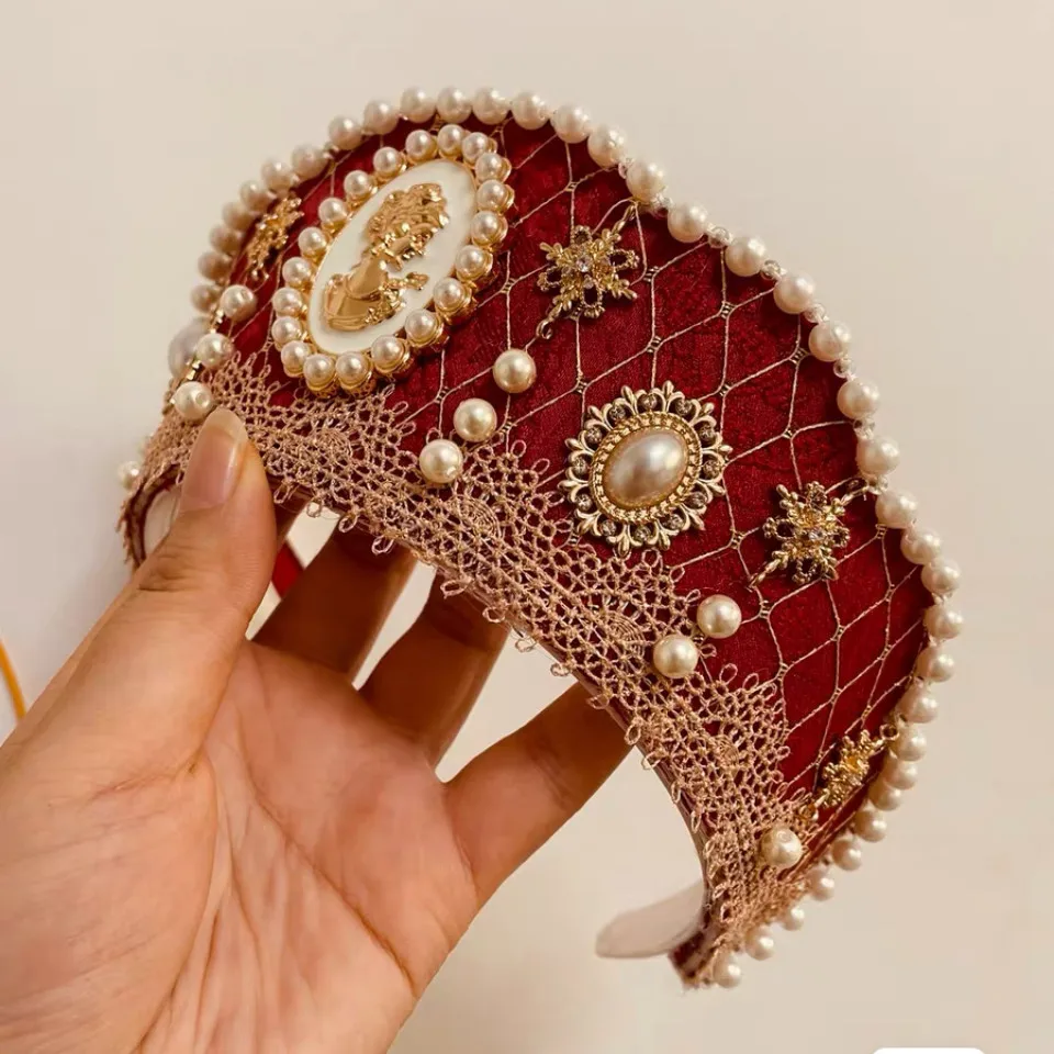 Mittelalterliche Renaissance Tudor Krone Kopfschmuck Königin Diadem Vintage Königliche Tiara Hochzeit Party Accessoire Lolita Gothic Hut für Frauen – Detail 2
