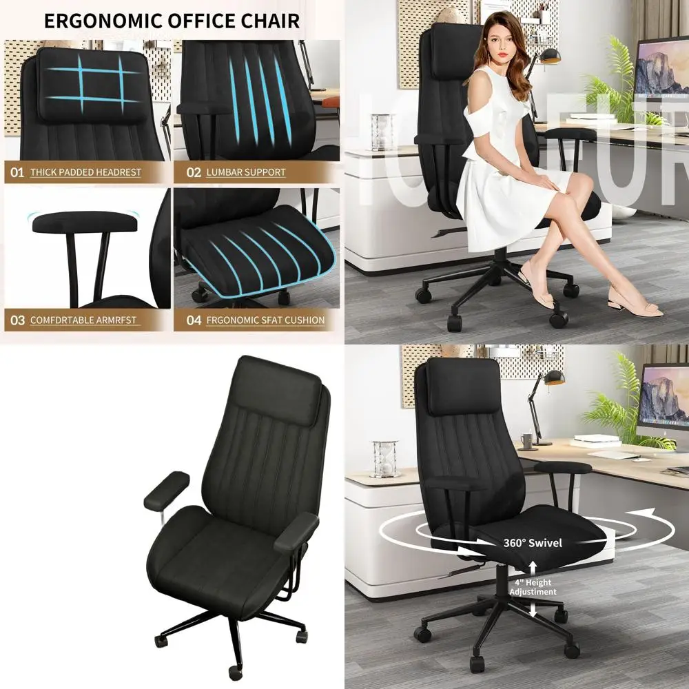 

Винтажное кожаное офисное кресло середины века с регулируемой высотой, колесами и подлокотниками (черное)