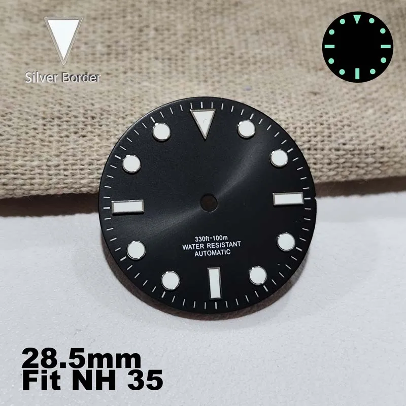 Replacement 28.5mm Dials Fit NH 35 Movement Blue Luminous Watches Hands Dials Watch Accessory Part Wristwatch Modification Parts