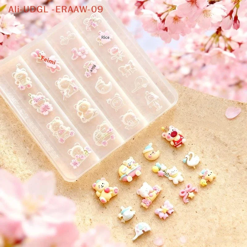 Molde de oso de silicona 3D de dibujos animados, decoración artística de uñas, diseño artesanal, molde de uñas de silicona de alta transparencia, 1 ud.