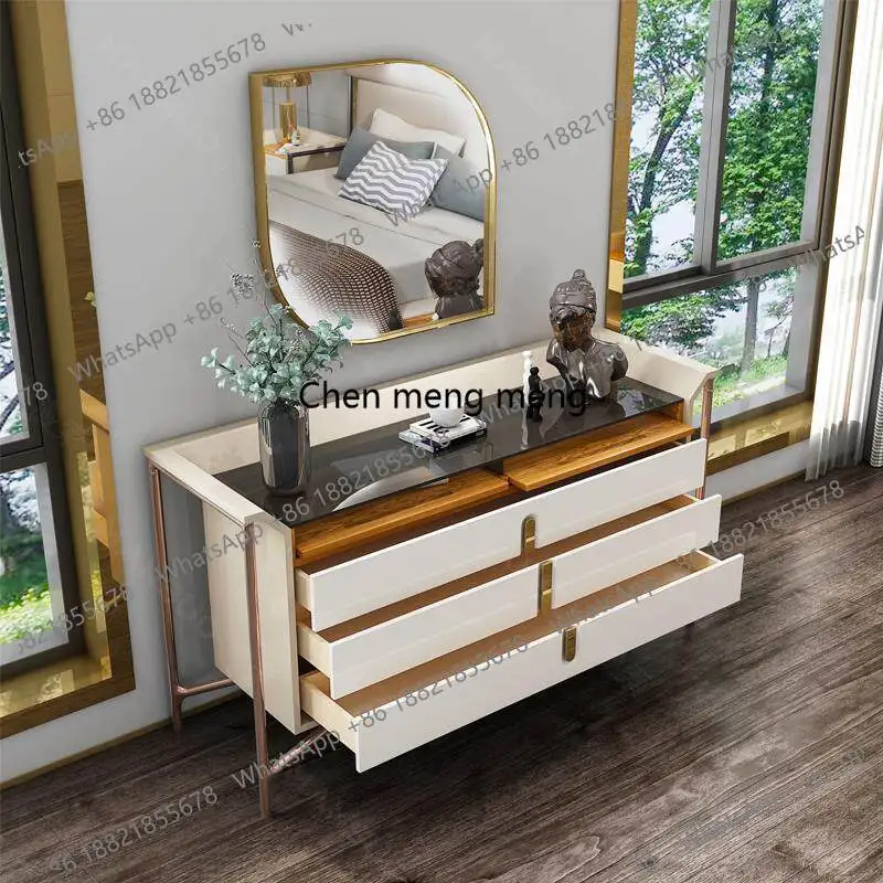 Italian minimalist bedroom TV cabinet post-modern light luxury contrasting color storage locker
