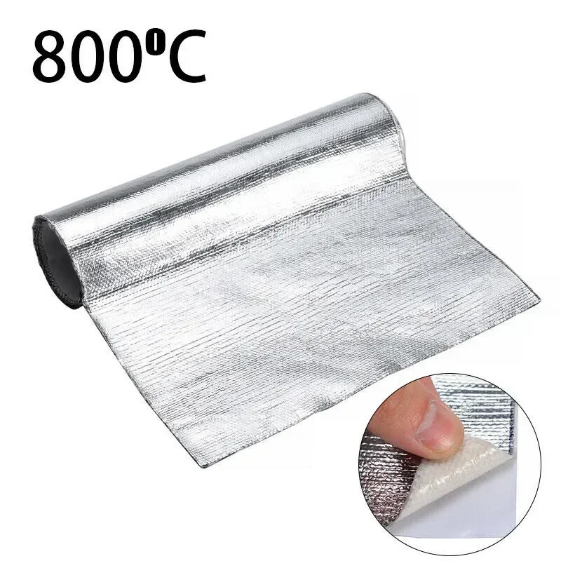 Durable Thick Aluminum Fiber Car Fender Heat Sound Insulation Mat 800 Celsius Shielding Exhaust Bonnet Engine Film Wrap 25x50cm