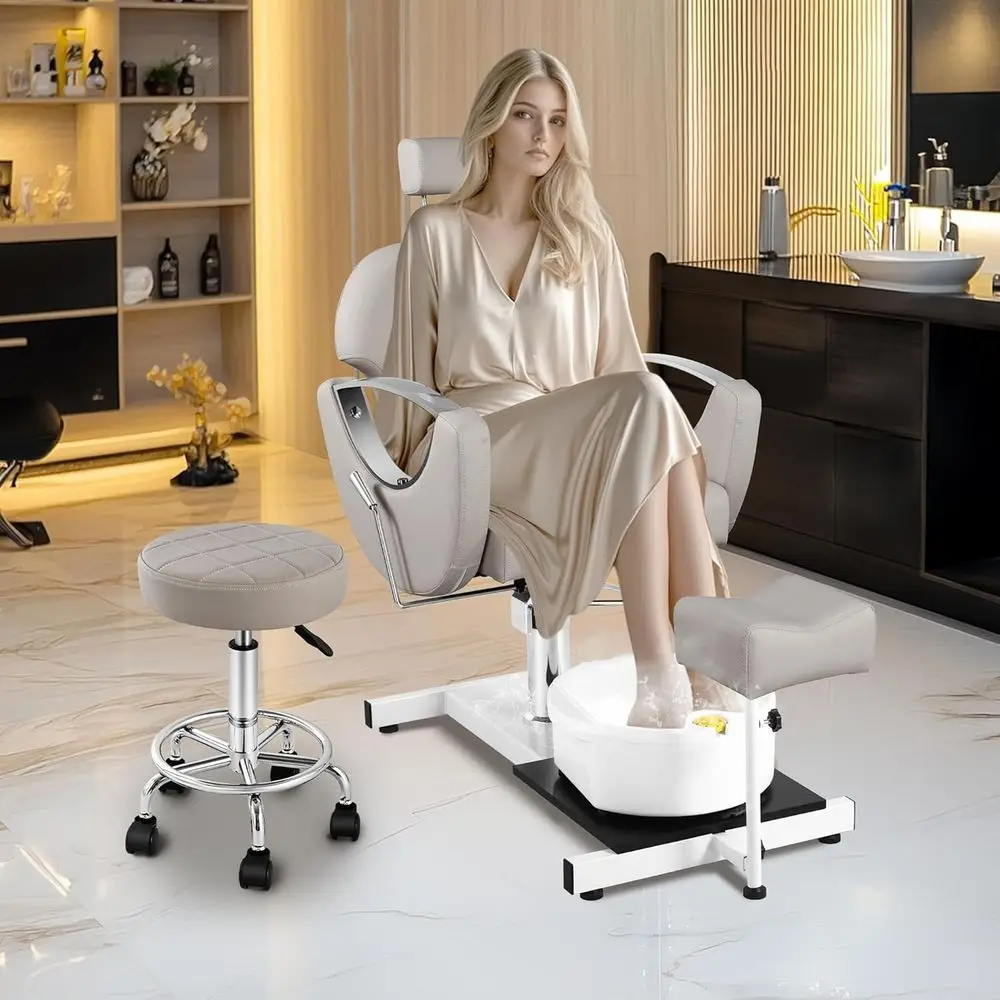 Ergonomiczne krzesło do pedicure dla stylistki paznokci z obrotowym stołkiem, 360 stopni °   Obrotowy, rozkładany, regulacja hydrauliczna, podnośnik do spa stóp, masaż
