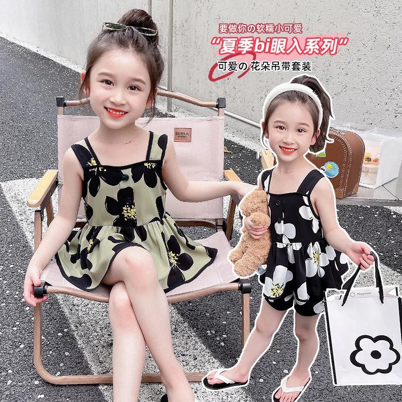 

Children's New Sweet Summer Girls Western Style Sleeveless Casual Suit Baby Girls Thin Summer Wear All-Match Fashion