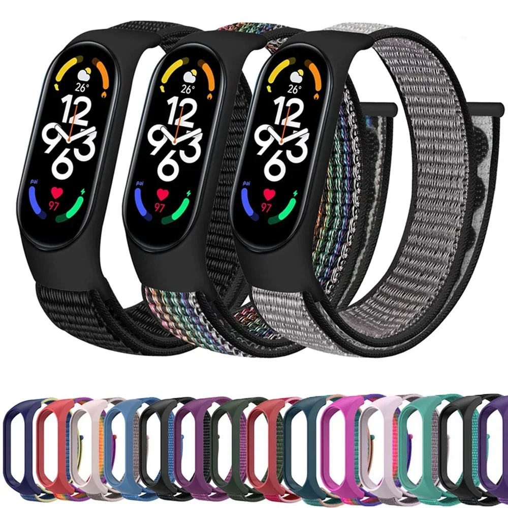 Nylon loop Mi band 4 5 6 Strap Replacement Soft Adjustable Wrist Watchband Pulsera correa For Xiaomi Mi band 3 4 5 6 7 Bracelet