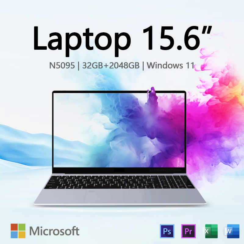  New 15.6" Narrow Bezel Laptop Celeron N5095 32GB+2048GB Windows 11 Fingerprint Unlock Backlit Keyboard SSD Portable Office PC 