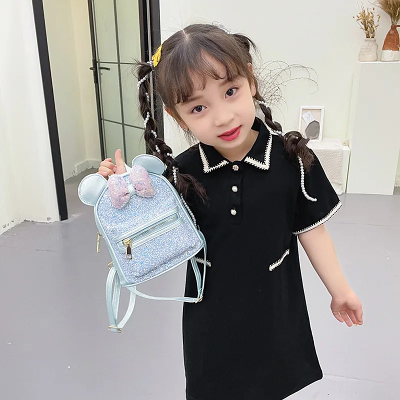 Disney-mochila de hombro con orejas de Mickey Mouse para niñas, bolsos pequeños de viaje con lazo de Minnie, figuras de Anime, tendencia de moda