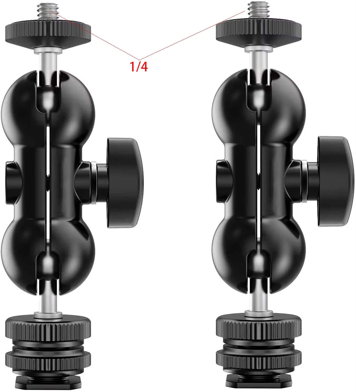 

Pack of 2 , Ballhead Ball Head Mount w/Cold Shoe Adapter 1/4" Screw, for Field Monitor Microphone LED Light, for Small Camera,