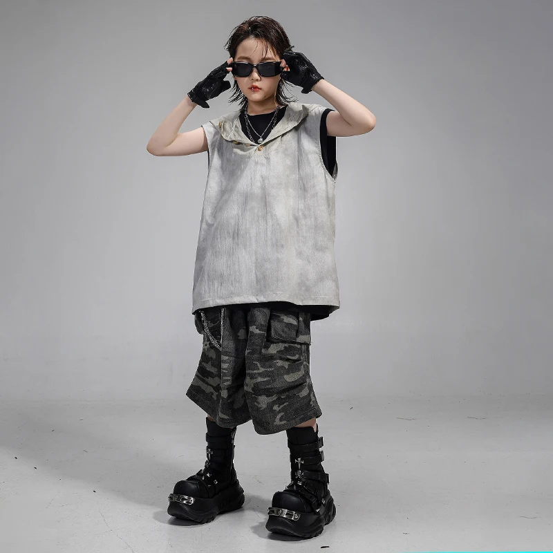 Jungen Hip Hop Kleidung Ärmelloses Mit Kapuze T-shirt Street Dance Hosen Mädchen K-pop Kostüm Kinder Streetwear Kinder Bühne Kleidung Set
